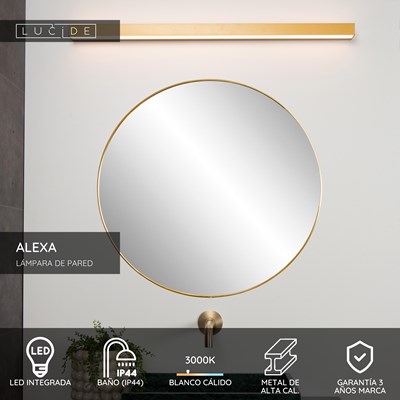 Lucide ALEXA - Lámpara de pared Baño - LED - 1x13W 3000K - IP44 - Oro mate / Latón